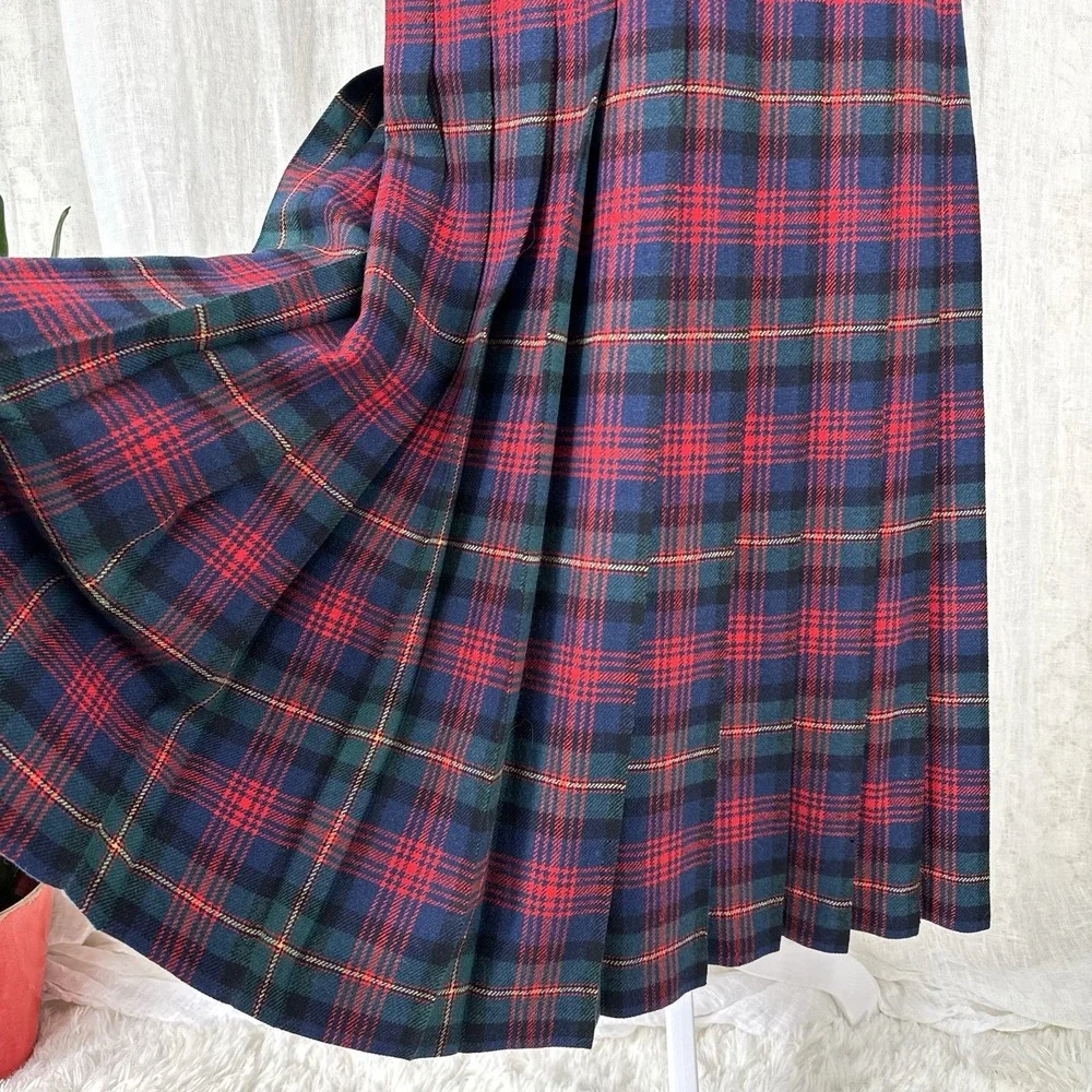 Vtg Pendleton Tartan Plaid Pleated Midi Skirt S Academia Preppy Schoolgirl Twee